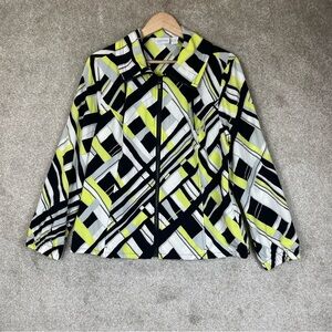 Zenergy by Chico's Jacket Womens 2 Large Black Lime Geometric Zip Stretch-3851
